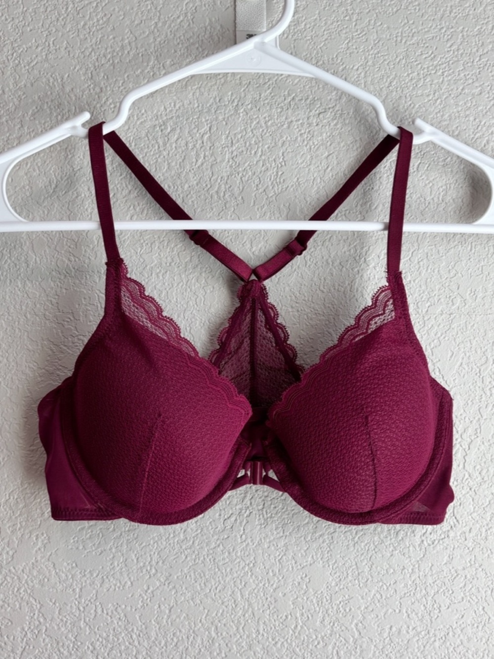 Auden Lightly Lined Demi Coverage Racerback Lace Bra Dark Pink 34B Front Closure